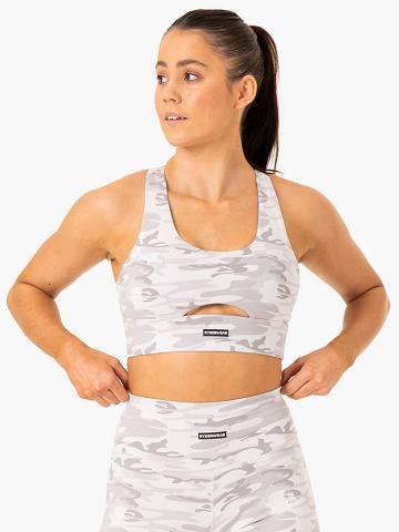 Ryderwear Women Sports Bra Base Racer Back Women's Sports Bra Grey Camo | CA1833HK