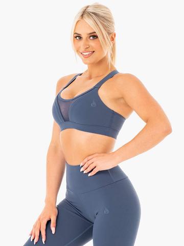 Ryderwear Women Sports Bra Collide Mesh Contour Women's Sports Bra Steel Blue | CA1823YU