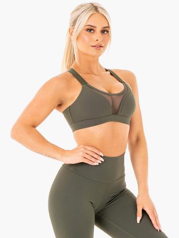 Ryderwear Women Sports Bra Collide Mesh Contour Women's Sports Bra Khaki | CA1826OR