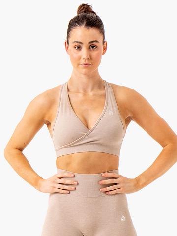 Ryderwear Women Sports Bra Essential Seamless Cross Over Women's Sports Bra Sand Marl | CA1920NB