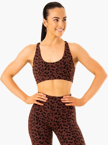 Ryderwear Women Sports Bra Evolution Women's Sports Bra Chocolate Leopard | CA1687MA