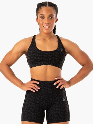 Ryderwear Women Sports Bra Evolution Women's Sports Bra Black Leopard | CA1694UT