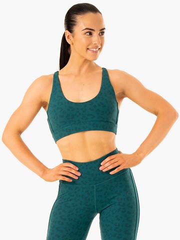 Ryderwear Women Sports Bra Evolution Women's Sports Bra Teal Leopard | CA1756JJ