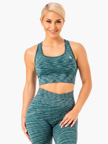 Ryderwear Women Sports Bra Evolve Seamless Longline Women's Sports Bra Teal | CA1775PQ