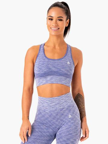 Ryderwear Women Sports Bra Evolve Seamless Longline Women's Sports Bra Blue | CA1785ZG