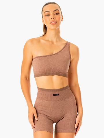 Ryderwear Women Sports Bra Excel Seamless One Shoulder Women's Sports Bra Mocha Marl | CA1832GL