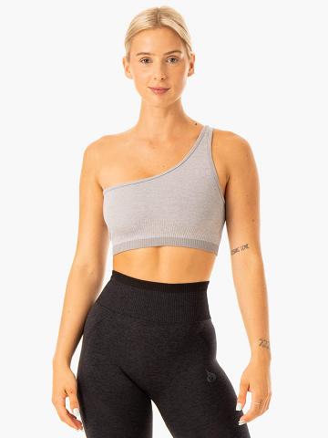 Ryderwear Women Sports Bra Excel Seamless One Shoulder Women's Sports Bra Grey Marl | CA1848TV