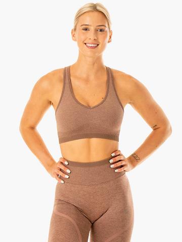 Ryderwear Women Sports Bra Excel Seamless Women's Sports Bra Mocha Marl | CA1867BC