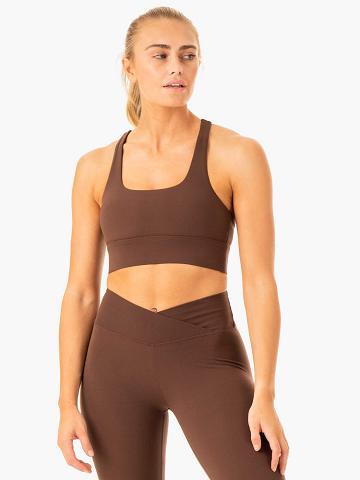 Ryderwear Women Sports Bra Flow Square Neck Women's Sports Bra Chocolate | CA1933SO