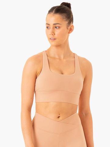 Ryderwear Women Sports Bra Flow Square Neck Women's Sports Bra Tan | CA1934DN