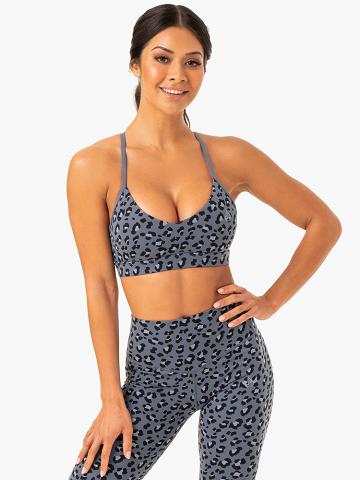 Ryderwear Women Sports Bra Hybrid Women's Sports Bra Steel Blue Leopard | CA1692TV