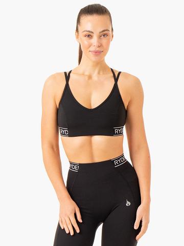 Ryderwear Women Sports Bra Level Up V-Neck Women's Sports Bra Black | CA1822TV