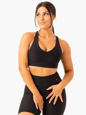 Ryderwear Women Sports Bra Optic V-Neck Women's Sports Bra Black | CA1870QZ