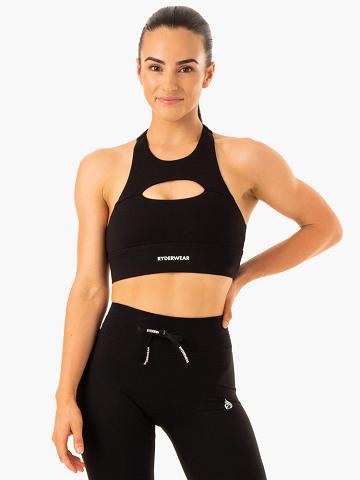 Ryderwear Women Sports Bra Replay Cut Out Women's Sports Bra Black | CA1759ZG