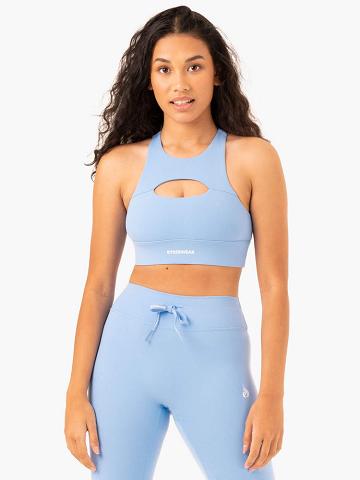 Ryderwear Women Sports Bra Replay Cut Out Women's Sports Bra Sky Blue | CA1840VD