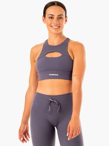 Ryderwear Women Sports Bra Replay Cut Out Women's Sports Bra Charcoal | CA1844QZ