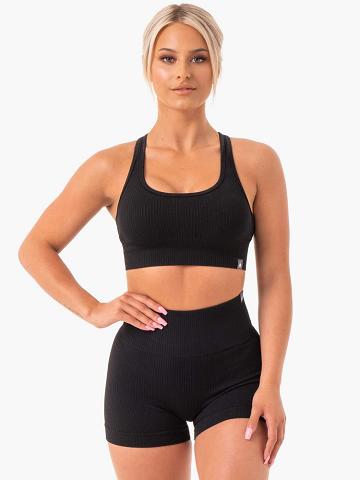 Ryderwear Women Sports Bra Rib Seamless Women's Sports Bra Black | CA1643IS