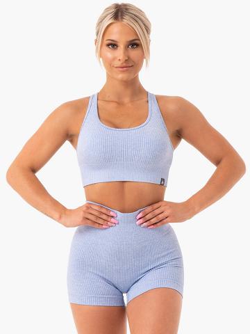 Ryderwear Women Sports Bra Rib Seamless Women's Sports Bra Blue Marl | CA1718TV