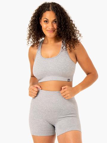 Ryderwear Women Sports Bra Rib Seamless Women's Sports Bra Light Grey Marl | CA1786XF