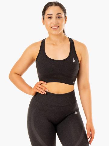 Ryderwear Women Sports Bra Sculpt Seamless Racer Back Women's Sports Bra Black Marl | CA1857FM