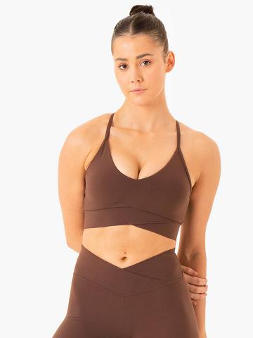 Ryderwear Women Sports Bra Serene Cross Over Women's Sports Bra Chocolate | CA1874TV