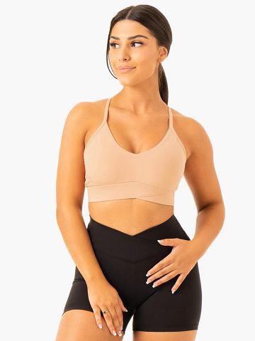 Ryderwear Women Sports Bra Serene Cross Over Women's Sports Bra Tan | CA1919BC