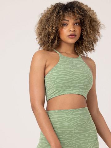 Ryderwear Women Sports Bra Transform Reversible Sports Crop Women's Sports Bra Jade Green Zebra | CA1887KI