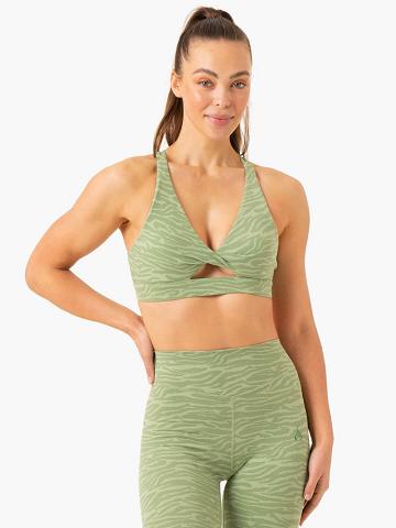 Ryderwear Women Sports Bra Transform Twist Women's Sports Bra Jade Green Zebra | CA1914LH