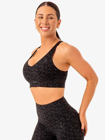 Ryderwear Women Sports Bra Ultra V-Neck Women's Sports Bra Black Leopard | CA1657CE