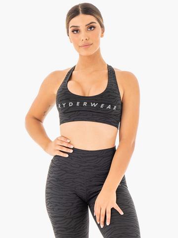 Ryderwear Women Sports Bra Wild Cross Over Women's Sports Bra Black Zebra | CA1673SO