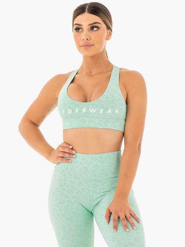 Ryderwear Women Sports Bra Wild Cross Over Women's Sports Bra Turquoise Leopard | CA1824UT