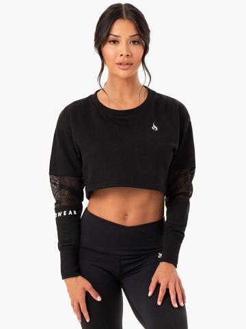 Ryderwear Women Sweaters Amazon Mesh Cropped Women's Sweaters Black | CA1555BC