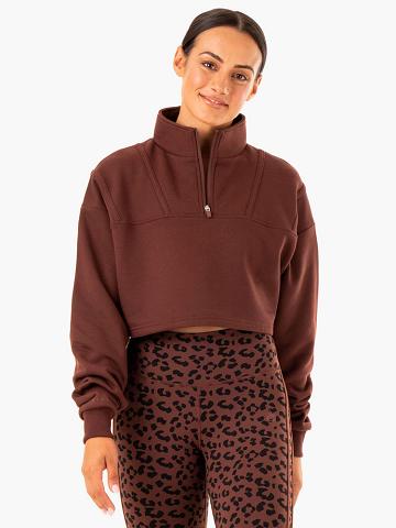 Ryderwear Women Sweaters Evolution Half Zip Women's Sweaters Chocolate | CA1569SO