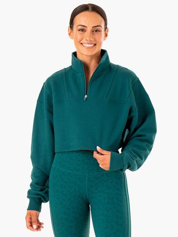 Ryderwear Women Sweaters Evolution Half Zip Women's Sweaters Teal | CA1571FM