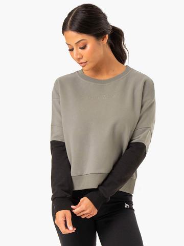 Ryderwear Women Sweaters Hybrid Pullover Jumper Women's Sweaters Khaki/Black | CA1556NB