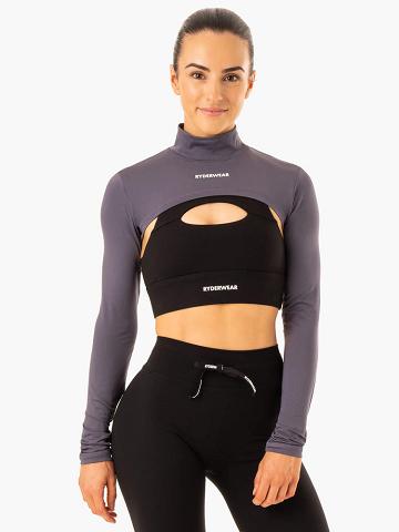 Ryderwear Women Sweaters Replay Super Crop Women's Sweaters Charcoal | CA1512UT