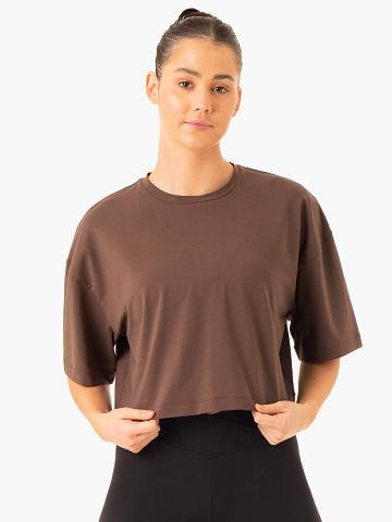 Ryderwear Women T Shirts Balance Oversized Tee Women's T Shirts Chocolate | CA1387SO