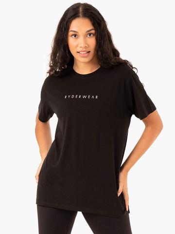 Ryderwear Women T Shirts Boyfriend Longline Women's T Shirts Black | CA1421ZG