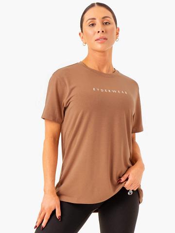 Ryderwear Women T Shirts Boyfriend Longline Women's T Shirts Mocha | CA1423CE