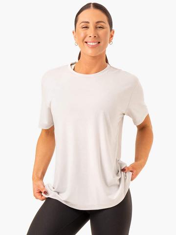 Ryderwear Women T Shirts Boyfriend Longline Women's T Shirts Snow Grey | CA1424VD