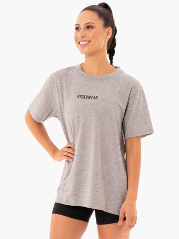 Ryderwear Women T Shirts Define Long Line Women's T Shirts Grey Marl | CA1448XF