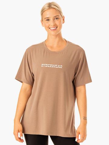 Ryderwear Women T Shirts Edit Longline Women's T Shirts Latte | CA1390GL