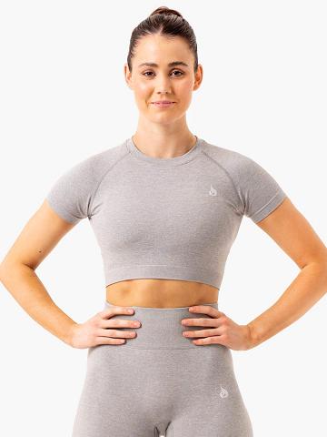 Ryderwear Women T Shirts Essential Seamless Tee Women's T Shirts Light Grey Marl | CA1352EX