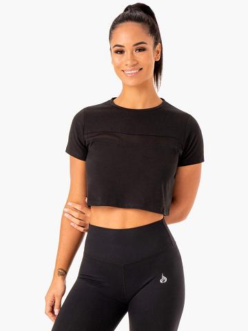 Ryderwear Women T Shirts Hybrid Mesh Tee Women's T Shirts Black | CA1440DN