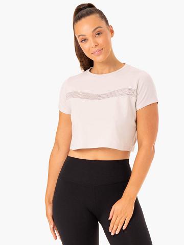 Ryderwear Women T Shirts Hybrid Mesh Tee Women's T Shirts Ivory | CA1441FM