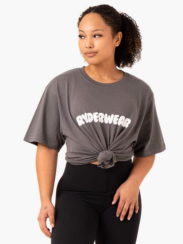 Ryderwear Women T Shirts Icon Oversized Women's T Shirts Charcoal | CA1376QZ