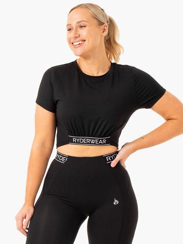 Ryderwear Women T Shirts Level Up Cropped Women's T Shirts Black | CA1370XF