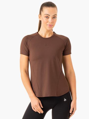 Ryderwear Women T Shirts Level Up Training Women's T Shirts Chocolate | CA1363FM