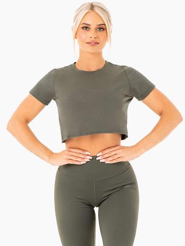 Ryderwear Women T Shirts Motion Cropped Women's T Shirts Khaki | CA1467FM