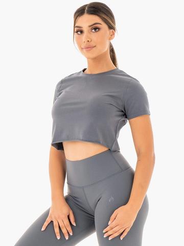 Ryderwear Women T Shirts Motion Cropped Women's T Shirts Charcoal | CA1468GL